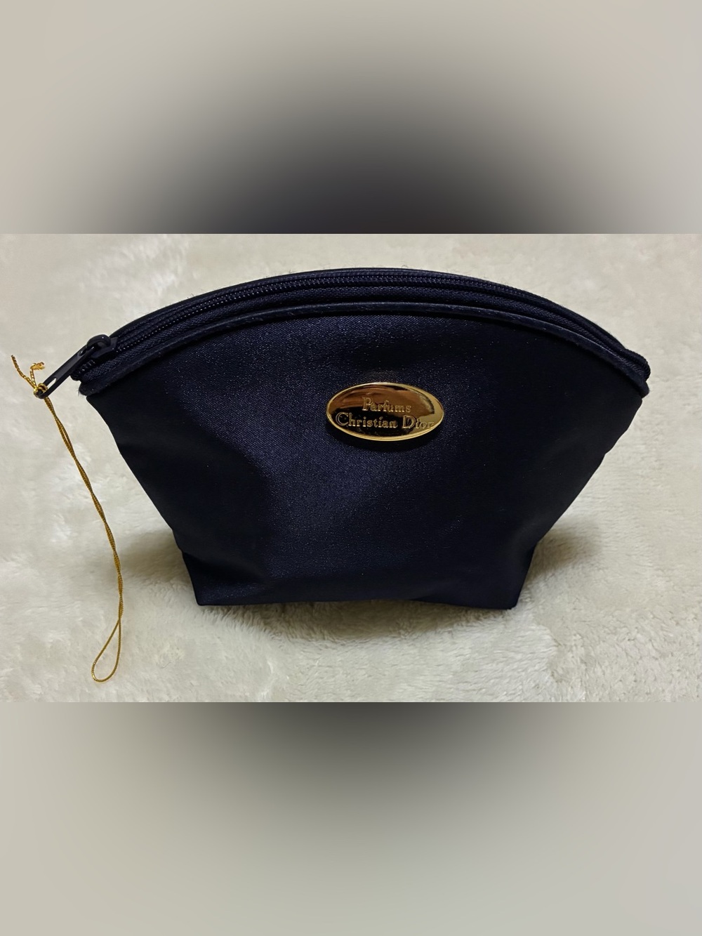 NWOT Christian Dior Navy Blue Zip Makeup Travel Toiletries Bag with Gold Logo